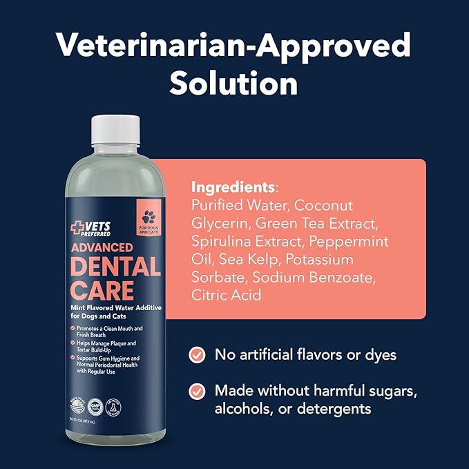 Vets Preferred Oral Care Water Additive for Dogs - Healthy Mouth Dog Breath Freshener Mouthwash - Fights Bad Breath, Removes Plaque and Tartar - Prevents Gum Disease - Mild Mint Flavor