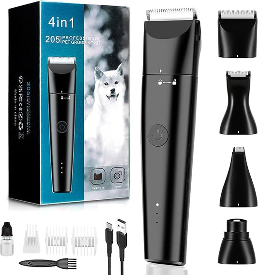 Dog Grooming Clippers 4 in 1 Pet Grooming Kit,2-Speed Cordless Dog Clipper with Nail Grinder,USB-C Rechargeable Paw Trimmer for Small Pets, Dogs, Cats