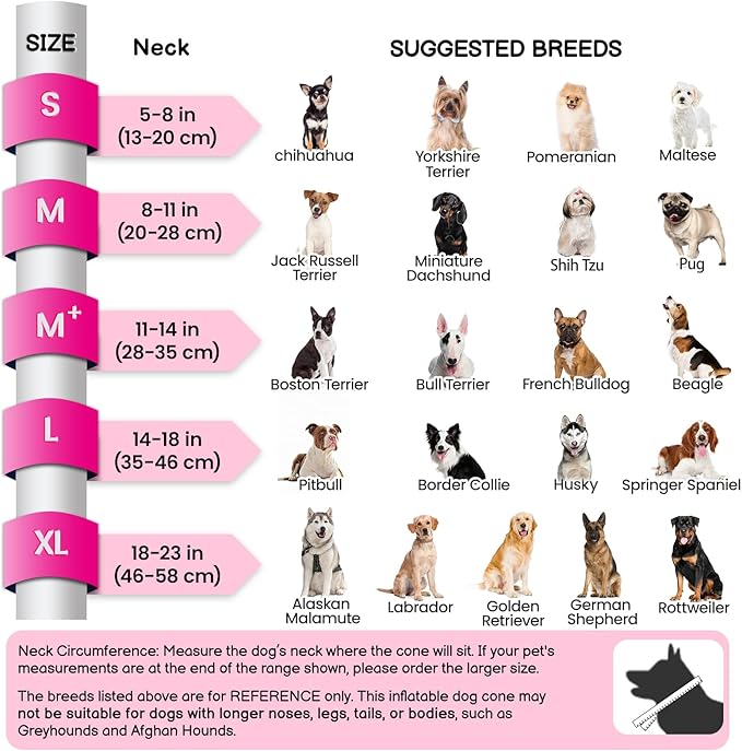 BARKLESS Inflatable Dog Cone, Protective Dog Surgery Collar to Stop Licking Biting Wounds, Patented Soft Donut Cone with Clear Shield, Adjustable Blow-up Collar for Surgery Recovery (Pink, S)