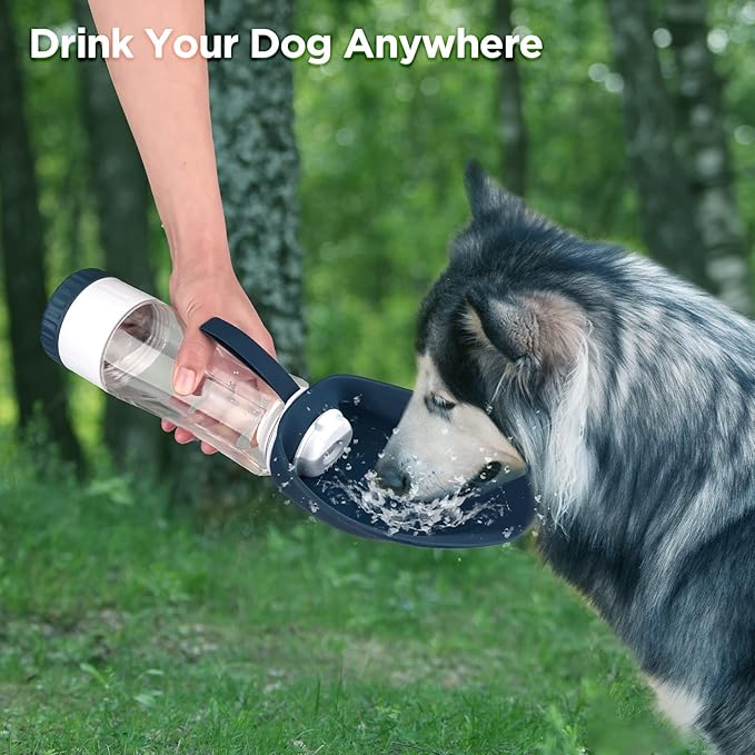 Dog Water Bottle, Portable Pet Water Bottle with Food Container and Drinking Feeder, Leak Proof, BPA-Free, Foldable Puppy Water Cup Dispenser for Outdoor Walking, Travel, Hiking 20OZ