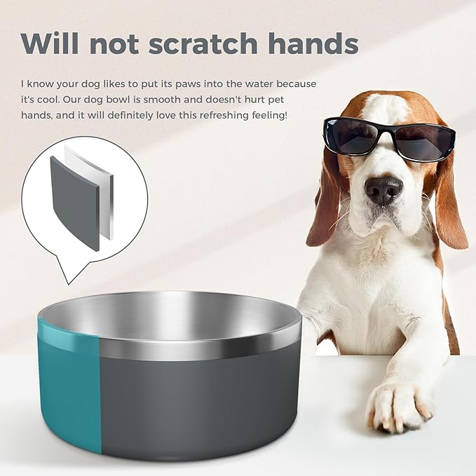 Dog Bowl, Stainless Steel Dog Food and Water Bowl with Non Slip Quiet Bottom, Easy to Clean, Dishwasher Safe, 40oz, Deep Grey