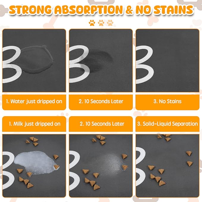 Dog Food Mat, 39.4"x31.5" Largest Absorbent Dog Mat for Food and Water, Non Skid Cat Bowl Mat, No Stains Quick Dry for Pet Water Dispenser Pet Supplies for Messy Drinkers