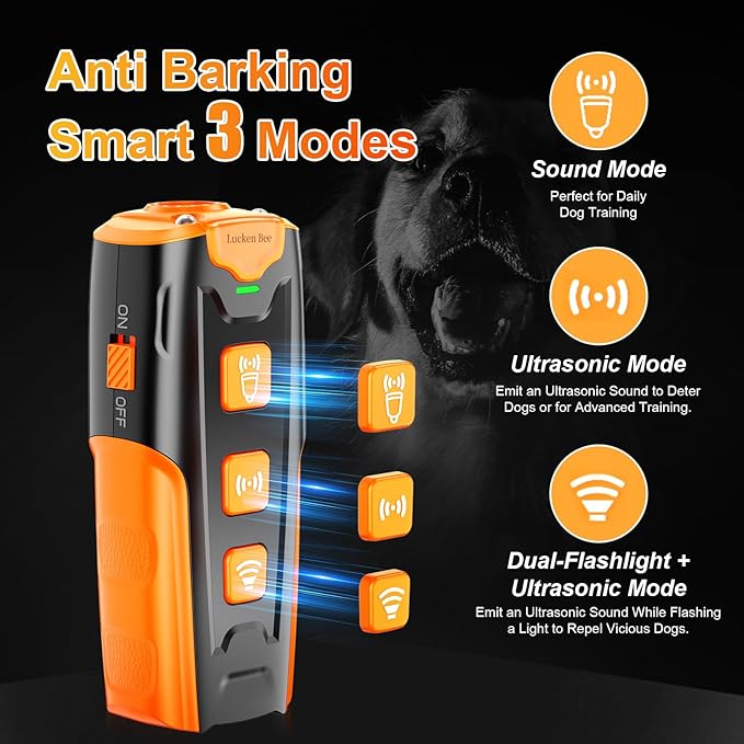 Dog Bark Deterrent Devices, Anti Barking Device for Dogs, 3 Modes Ultrasonic Dog Training Remote Control Effective & Safe Pet Corrector Behavior Portable Indoor Outdoor Uses
