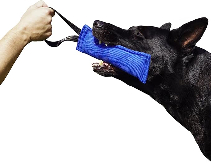Dingo Gear French Linen tug Toy for Dog, Bumper Toy for Training, Agility, tug of war, bite Pillow for Strong Dog, 1handle 11in Blue S00061