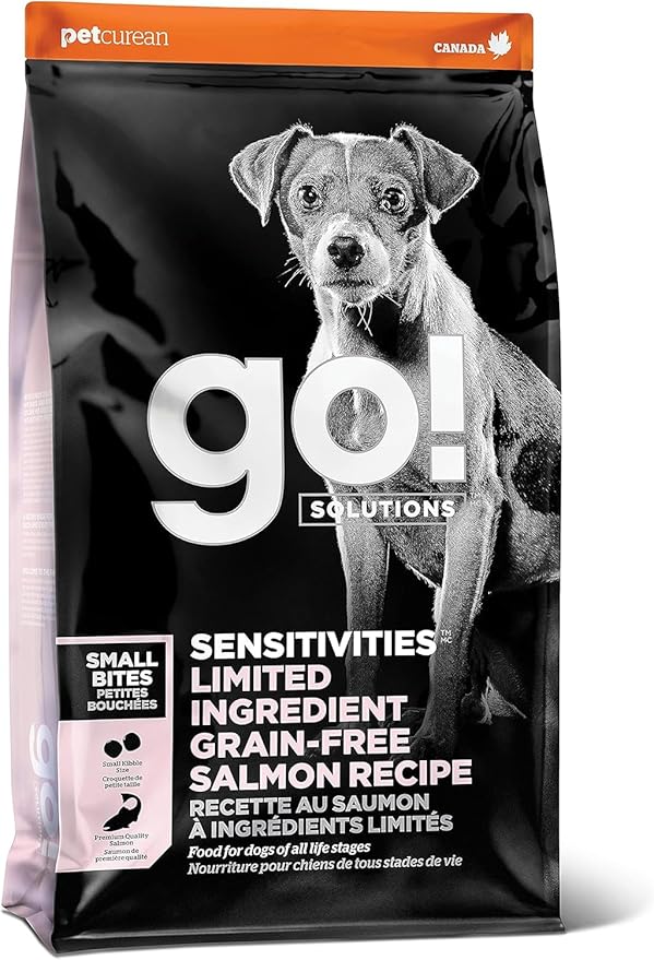 Go! Solutions Sensitivities Limited Ingredients, Grain-Free Dry Dog Food, Small Bites Salmon Recipe for Sensitive Stomach, 3.5 lb Bag