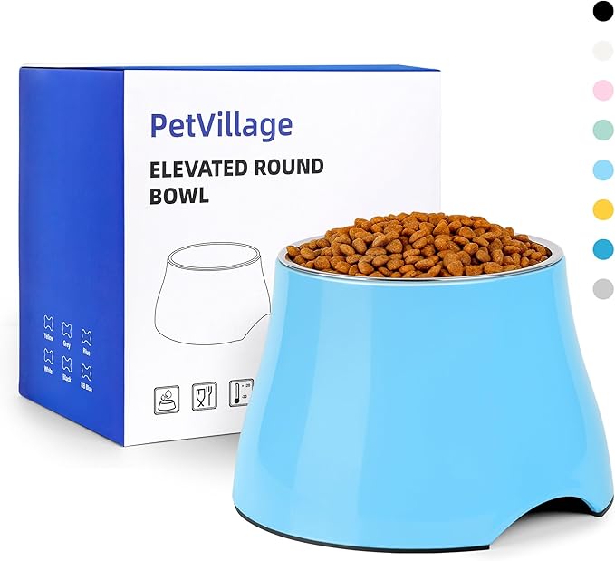 Dog Bowls,Cone Friendly Non Slip Single Dog Bowl with Stainless Steel Inner, Raised Bowls for Small and Medium Dogs Spaniel Dogs Long Ear, High Capacity, L/3 Cups Aqua Blue