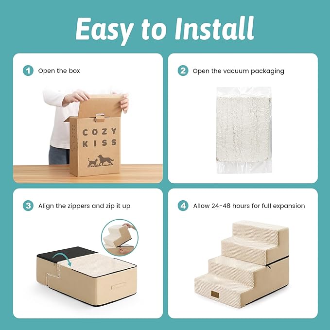 Dog Stairs for Small Dogs, 4 Tier Removable Pet Stairs for Couch and Bed, 17.7" H Dog Steps for Old Cats, Puppy, Small Dogs, 15.7x23.6x17.7 inch, Beige