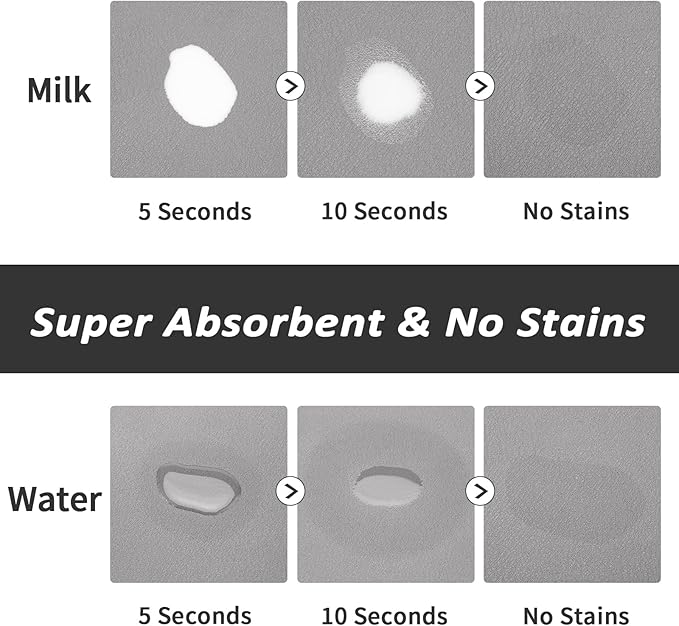 Pet Feeding Mat - Absorbent Dog Mat for Food and Water, No Stains Cat Bowl Mat, Easy to Clean Pet Placemats, Quick Dry Dog Water Dispenser Mat for Messy Drinkers | Paw Grey 12"x 19"