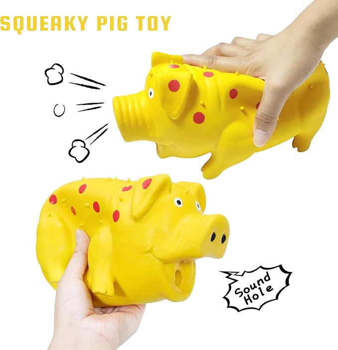 Squeaky Pig Dog Toy That Oinks, Latex Pig 8 Inch Grunting Dog Toys, Durable Dog Chewing Toys for Small Medium Large Dogs(1 Pack, Yellow)