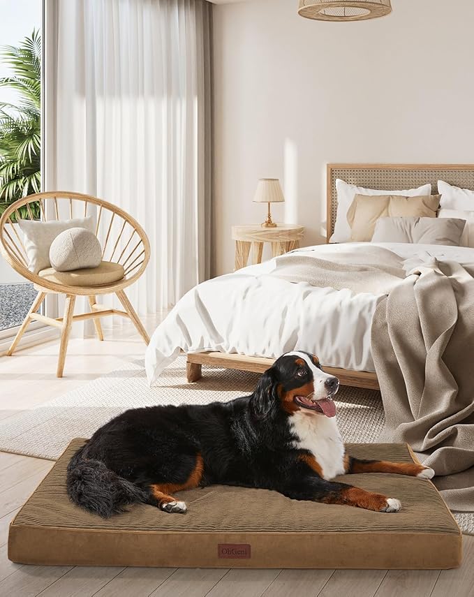 OhGeni Orthopedic Waterproof & Machine Washable Dog Bed for Extra Large Pets, Wider & Larger Size, Cat Mat with 25D Egg Crate Foam, Removable Cover, 54 Inches(Coffee)