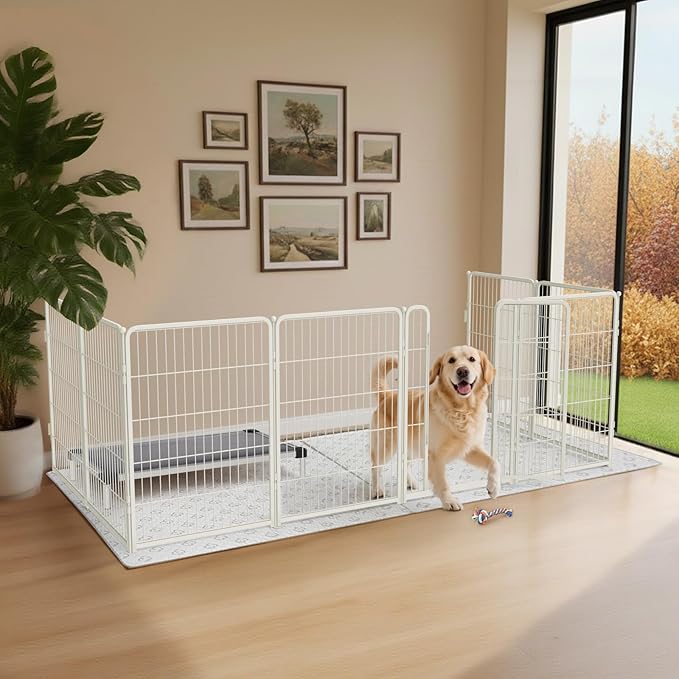 FXW Homeplus Unleashed Indoor Dog Playpen - Stress-Free and Safe Play, Heavy Duty 40 Inch 8 Panels with Fence-to-Wall Anchor (Pack of 4) for Medium and Large Dogs, White│Patented