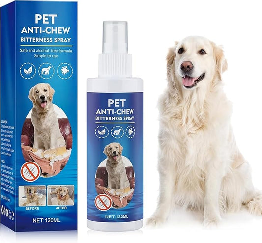 No Chew Spray for Dogs 120ML Bitter Apple Spray for Dogs Stop Chewing Licking of Furniture, Shoes, Bandages, Dog Training & Behavior Aids Spray, Indoor & Outdoor Use for Dog Deterrent Spray