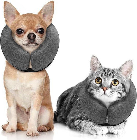 MIDOG Inflatable Dog Cone Alternative for After Surgery - Soft Protective Donut Collar Prevents Licking & Allows Eating, Comfortable Recovery E-Collar Alternative for Small Medium Large Dogs (Gray,XS)