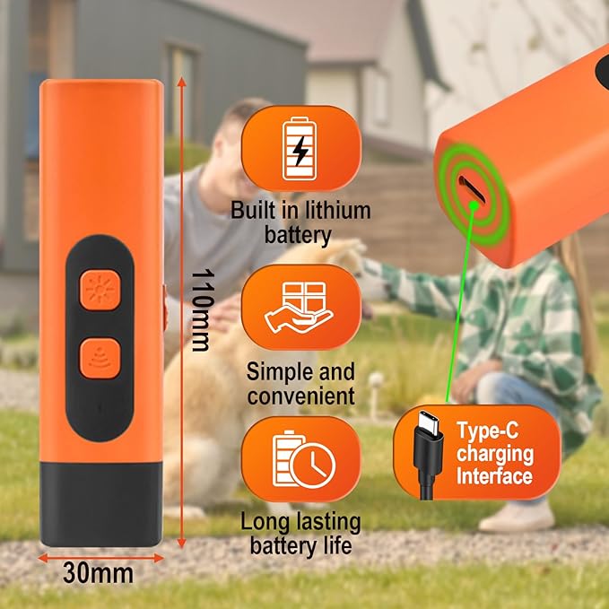 Dog Bark Deterrent Device, Anti Barking Devices for Dogs, Indoor Outdoor Use Rechargeable, Dog Bark Deterrent Device with LED Flashlight, Suitable for Training to Improve Bad Behavior