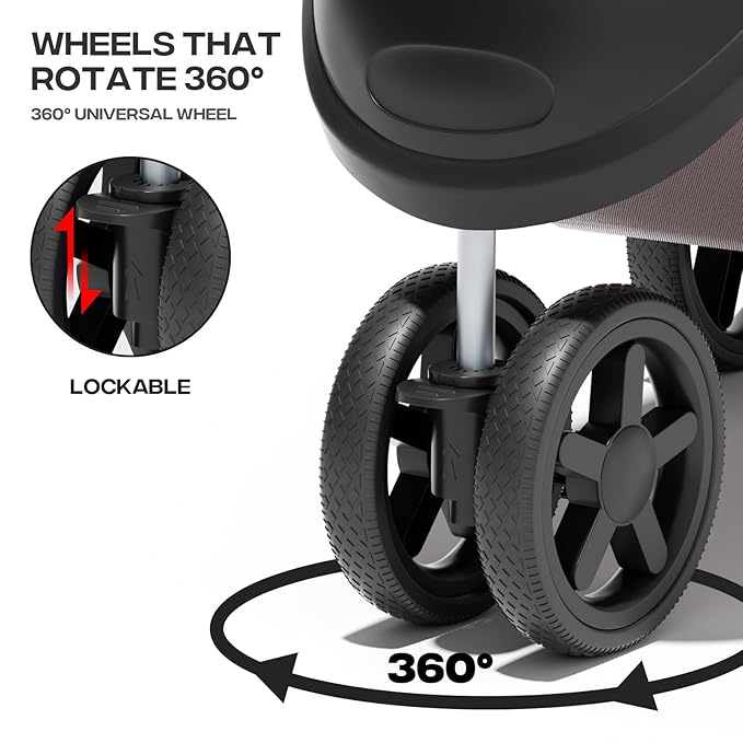 Cat Dog Stroller - 3-Wheels for Medium/Puppy Dogs 30 Lbs, Cats - Foldable with Storage Basket, Cup Holder, Breathable Mesh - Coffee