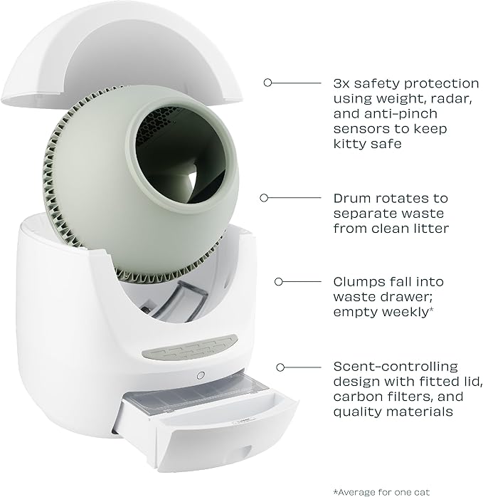 Casa Leo Leo’s Loo Too Self-Cleaning Cat Litter Box, Wi-Fi App Control, <30 dB Whisper-Soft, Anti-Pinch Sensors, UV Odor Defense, Health Monitoring, Large 24 × 22 × 27.6 in