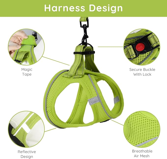 BELLA & PAL Step in Vest Harness for Small and Medium Dogs, No Pull Small Dog Harness with Leash Set, Comfortable Air Mesh Dog Vest Harness with Reflective Strip (Avocado Green, M)