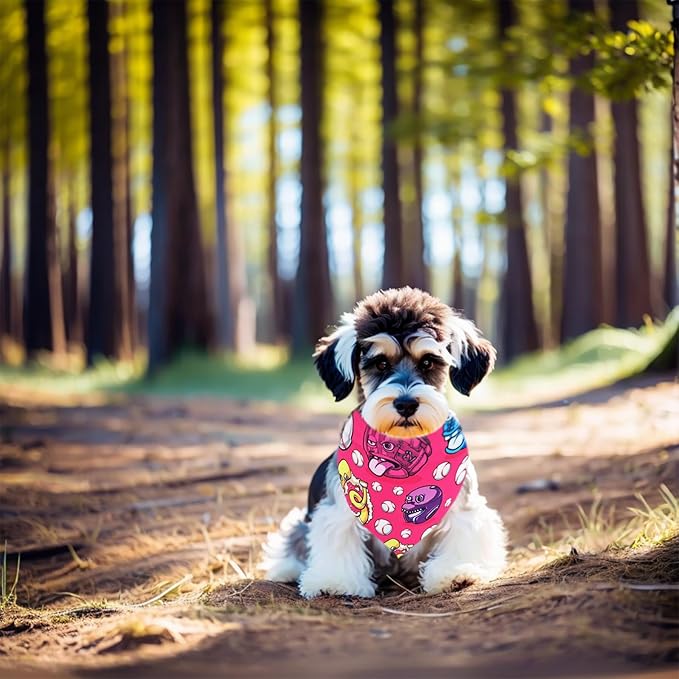 7 PCS Medium Baseball Dog Bandanas Hemming Seam Edge Dog Bandana for Small Dogs Print One Side Large Cats Scarfs Game Day Grooming M