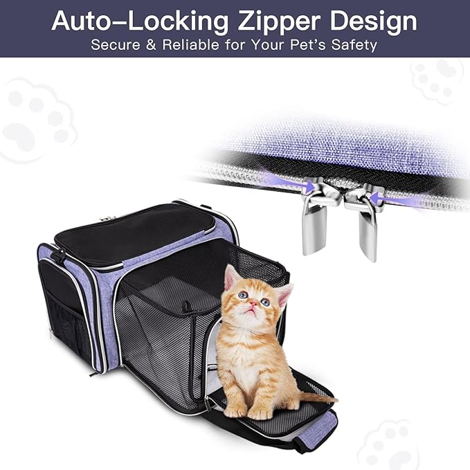 BAGLHER Expandable Cat Carrier with Travel Litter Box, Pet Travel 5 Sides Open Doors 3 Sides, Leak-Proof and Collapsible, for Car, Airplane Trip, Purple