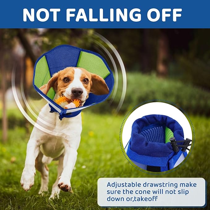 SUNFURA Dog Cone - Soft Cone for Dogs to Stop Licking, Pet E-Collar Alternative After Surgery, Adjustable Pet Recovery Collar for Wound Healing, Blue Green Small