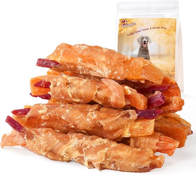 Dog Treats Double Sweet Potato Chicken Jerky Wrapps Healthy Rawhide-Free Dog Treats Chicken Jerky Low Fat High Protein Snacks Chewy for Small Medium Large Dogs 12-15 Counts