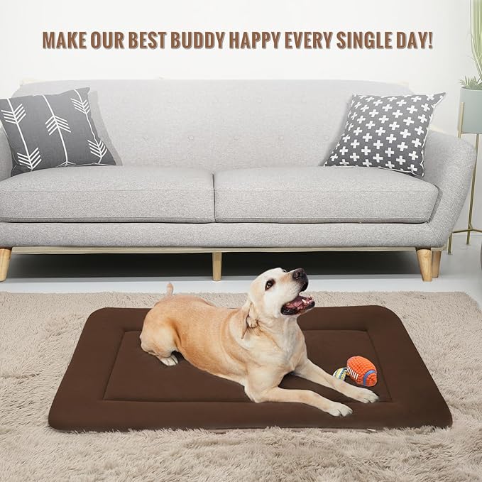 Large Soft Dog Bed 47" Crate Pad - Machine Washable Mat With Non-Slip Bottom - Mattress for Large and Medium Pets - Cushion for Kennel