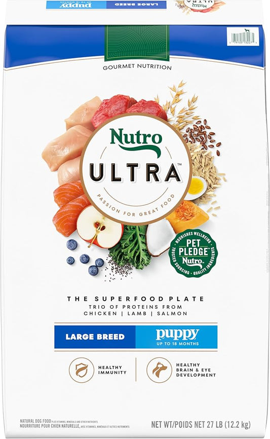 Nutro Ultra Large Breed Puppy Dry Dog Food, Chicken, Lamb and Salmon Protein Trio, 27 lb Bag