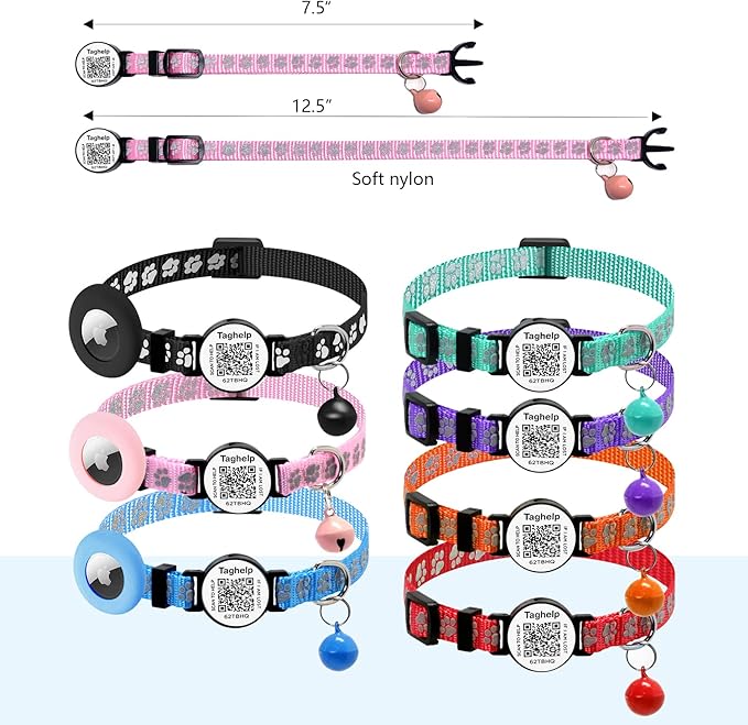 Peace of Mind Cat Collar 2-Pack: QR Code Tag with Permanent Online ID + Breakaway Reflective Collar, Scan for Immediate Contact if Lost (Pink & Black)