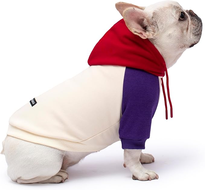 Color Block Dog Hoodie Dog Clothes Extra Warm Fleece Lining Stretchy Fit for Small Medium Large Dogs (Purple Cream, Small)
