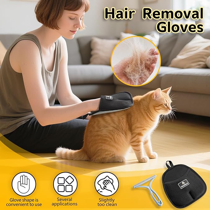 3Pcs Electrostatic Gloves Pet Hair Removal, Pet Hair Remover Glove, Washable Reusable Dogs Cats Hair Gloves for Furniture Bed Sheets Couch Clothes Carpet Car