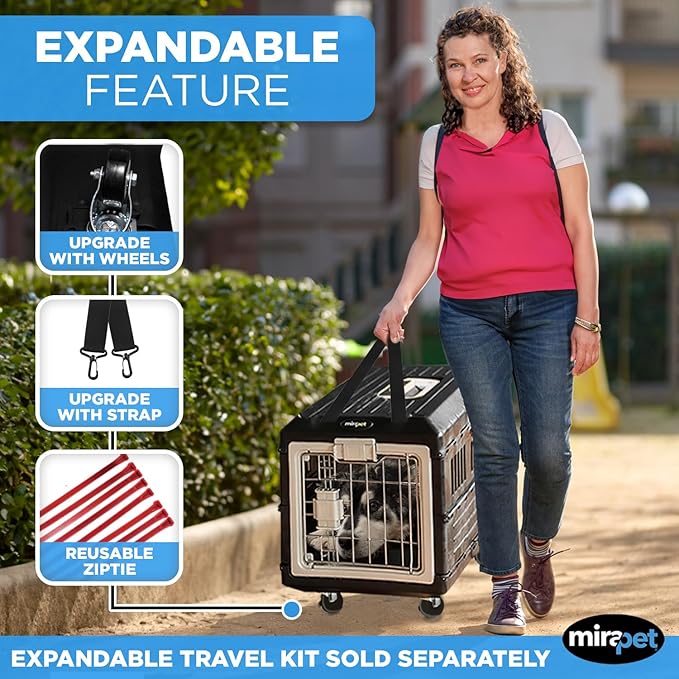 USA Pet Carrier & Crate 35" - Premium Collapsible Design for Medium Cats and Dogs - Portable Kennel for Indoor/Outdoor - 360° Ventilation & Hard Plastic Wall Protection (Gray Handle, Large)