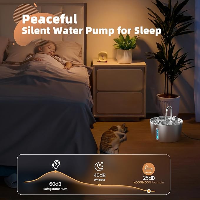 Cat Water Fountain Stainless Steel: 2.2 L Cat Fountain for Drinking - Automatic Pet Water Fountain for Cats Inside - Metal Cat Dog Water Dispenser Bowl with Faucet Water Level Window Ultra Quiet Pump