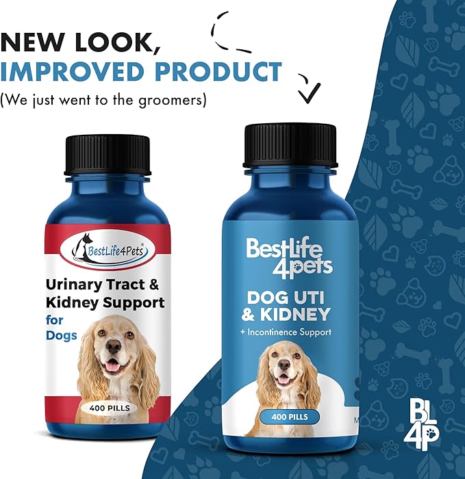 BestLife4Pets Dog UTI Kidney Support, Natural Urinary Tract Infection Treatment, Renal and Bladder Control Supplement, Easy to Use Pills 2 Pack