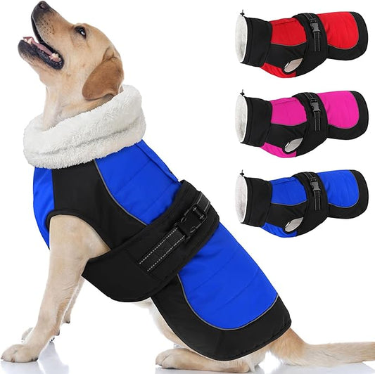 Dogcheer Waterproof Dog Coat, Christmas Dog Winter Jacket, Adjustable Puppy Fleece Coat for Cold Weather, Reflective Turtleneck Snow Jacket for Small Medium Large Dogs - Blue, XL