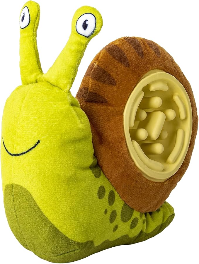 Hollypet Squeaky Plush Stuffed Dog Puzzle Toy with Slow Feeder Bowl, Interactive Chew Toy for Small and Medium Dogs, Snail
