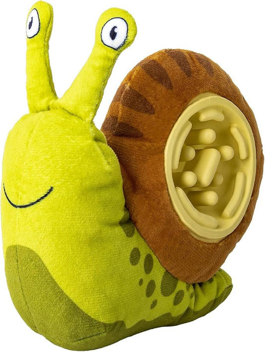 Hollypet Squeaky Plush Stuffed Dog Puzzle Toy with Slow Feeder Bowl, Interactive Chew Toy for Small and Medium Dogs, Snail