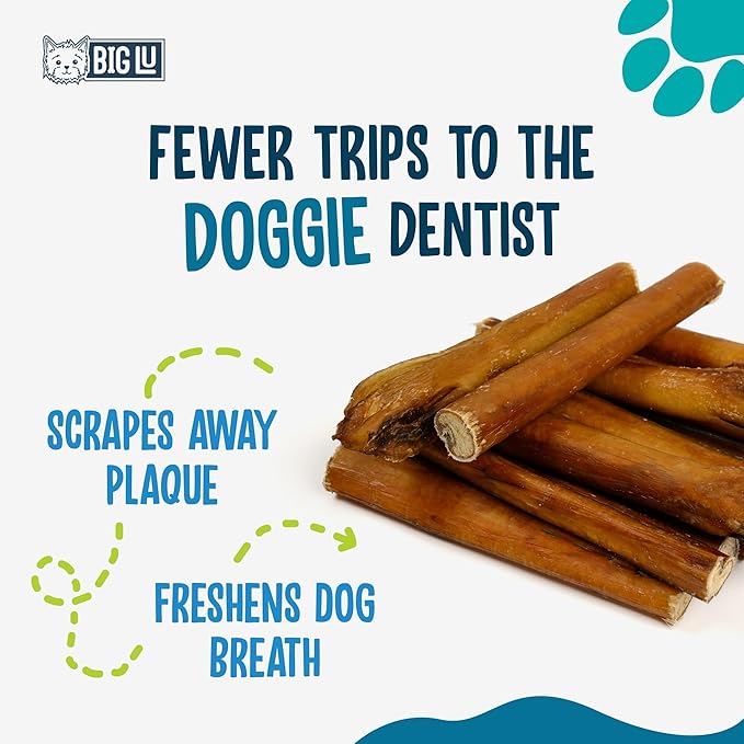 Big Lu - 6” Jumbo Bully Sticks, 10 Count, 100% Grass-Fed Beef Chews, Fully Digestible, Long-Lasting Treats for Aggressive Chewers, Natural Single-Ingredient Chews for Puppies and Small Dogs