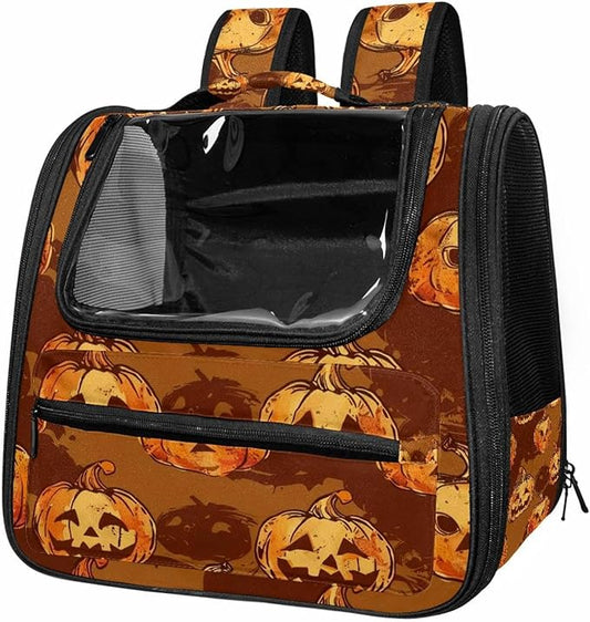 Portable Travel pet Backpack Carrier Hamster Bag Small Dog cat Carrier Breathable Hang Bag, Pumpkin Helloween 144