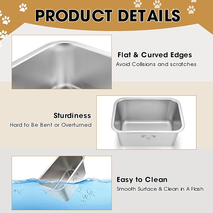 Sweetude 4 Pcs Stainless Steel Dog Bowls Bulk High Capacity Metal Dogs Food and Water Bowls for Large Dogs Pets(Silver,2.64 Gallon)