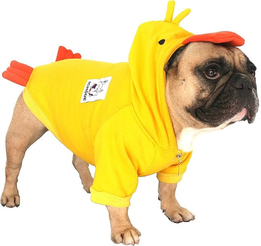iChoue Dog Duck Halloween Costumes Clothes Sweater Cute Funny for French Bulldog Cold Weather Winter Coats Hoodies Frenchie English Pug Pitbull Corgi Puppy - Yellow/Large Plus