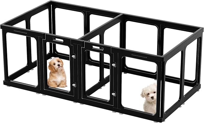 Clear Acrylic Dog Playpen with Door, for Puppy Rabbit Transparent Pet Pen, Black Dog Playpen Indoor, Dog Fence, Easy Assemble & Cleaning Dog Pen for Small & Medium Dogs (23.6“ Height, 14PCS)
