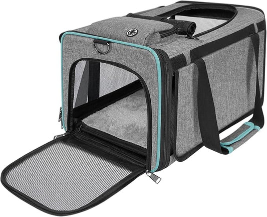 Cat Carrier American, United, Delta Airline Approved/Soft-Sided Pet Travel Bag for Medium Cat 15+ lbs Small Dog Traveling Crate Under 15 Pounds TSA Approved Carrying Cage Underseat Cabin Gray