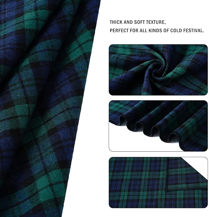 E-Clover Christmas Dog Bandanas Boy & Matching Scrunchie Set Plaid Scarf Kerchief for Small Dog Puppy Bandana Pet Owner Blue Green Fall