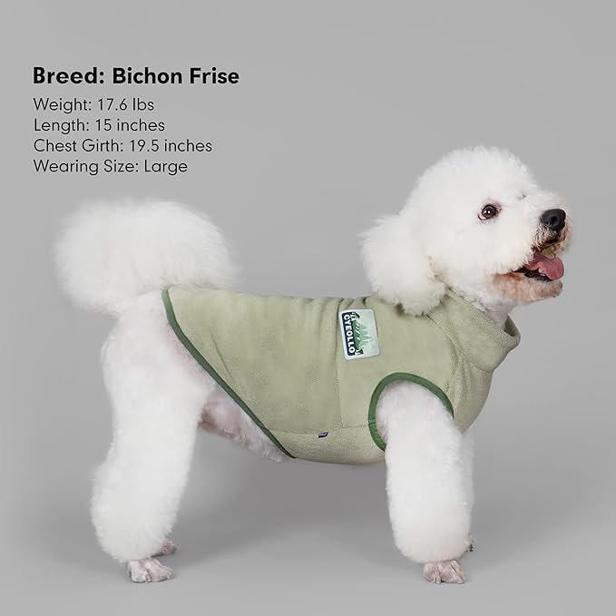 cyeollo Fleece Dog Sweater, Turtleneck Dog Sweatshirt Stretchy Pullover Fleece Vest Warm Winter Fall Clothes for Small Dogs Boy Pet Apparel, Green M