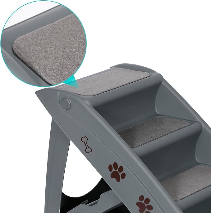 ZENY Folding Dog Stairs, Portable Indoor/Outdoor Pet Steps for Bed, Couch & Car, Pet Staris for Small Pet Dog/Cat, Grey