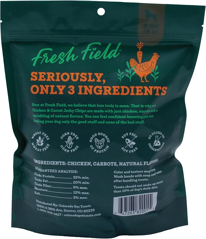 Fresh Field Chicken & Carrot Jerky Chips, 5 oz – All-Natural Dog Treats, USA Made, No Fillers, Supports Health