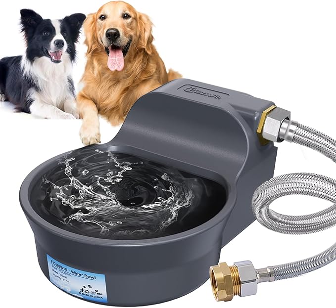 Automatic Dog Water Bowl Dispenser Patented 70OZ Water Dispenser for Dogs 2L Water Bowl Fit 3/4in GHT Male Faucet Outdoor Automatic Water Bowl Include Automatic Water Fill Valve Adapter 5ft Water Hose