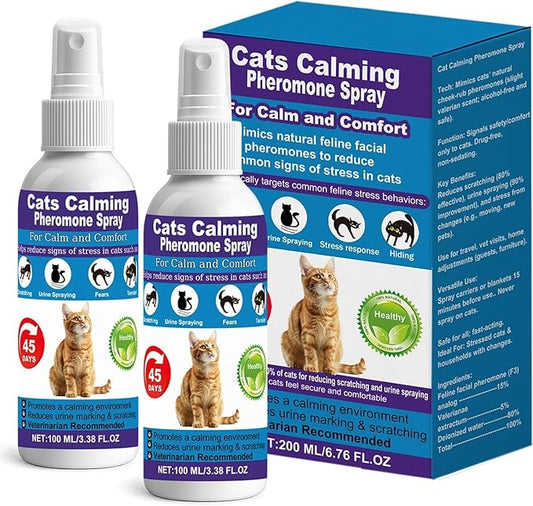 Cat Pheromone Calming Spray – Managing Stress-Related Behaviors in Kittens and Cats – with F3 Facial Pheromone and Valerian – Reduces Scratching, Spraying, and Hiding – 2 Pack / 6.76oz