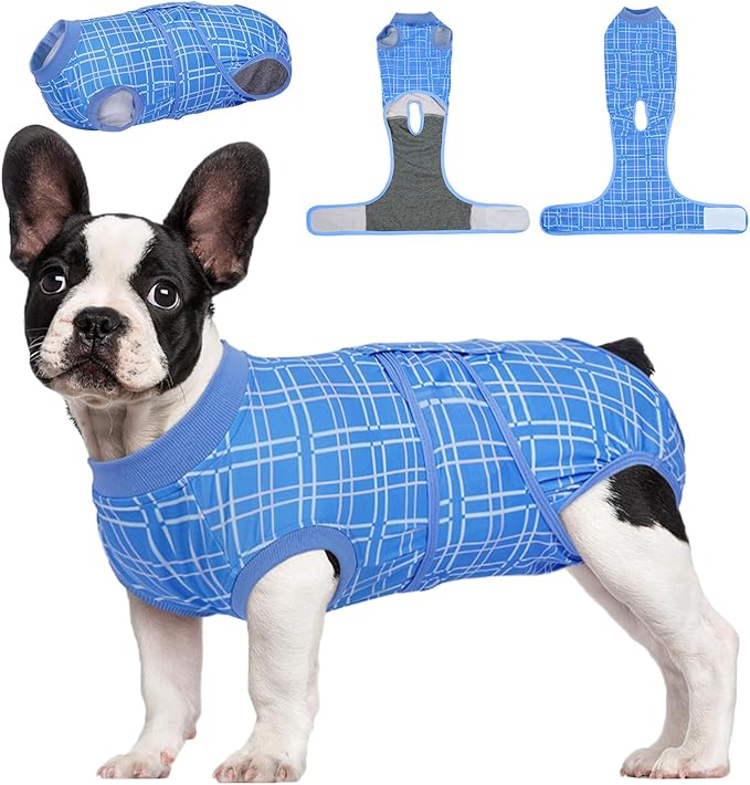 Kuoser Dog Recovery Suit for Female Male Dogs, Post-Surgery Bodysuit for Spay Neuter, Dog Onesie After Surgery, Anti-Licking Pet Surgical Recovery Suit, Blue S