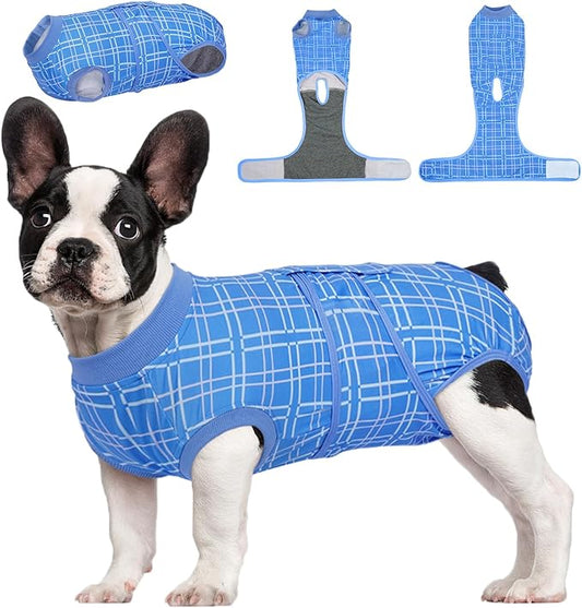 Kuoser Dog Recovery Suit for Female Male Dogs, Post-Surgery Bodysuit for Spay Neuter, Dog Onesie After Surgery, Anti-Licking Pet Surgical Recovery Suit, Blue XS